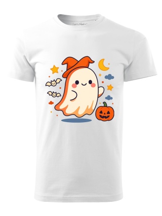 Koszulka Halloween – uroczy duszek w czapce czarownicy