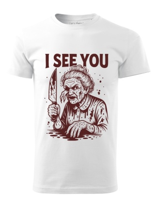 Koszulka I SEE YOU – mroczny nadruk w stylu retro horroru